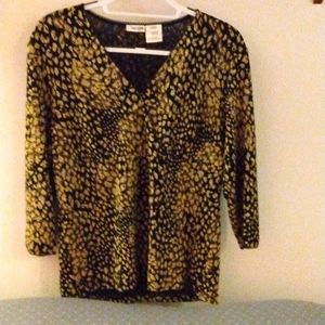 Black and gold V-neck blouse
